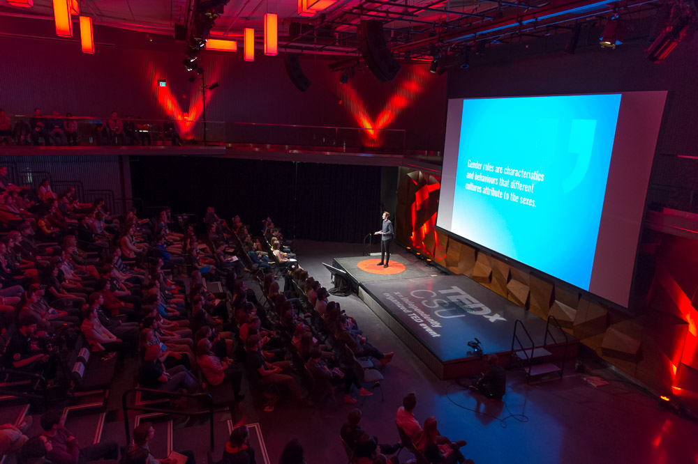 Ashley Wylde talks about The Gender Tag project at the TEDxCSU conference at Colorado State University, March 5, 2016